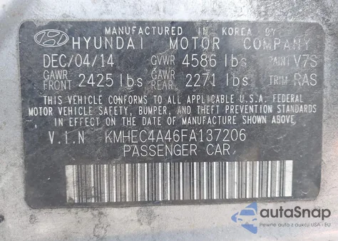 2015 Hyundai Sonata Hybrid из США, поврежденный, VIN KMHEC4A46FA137206
